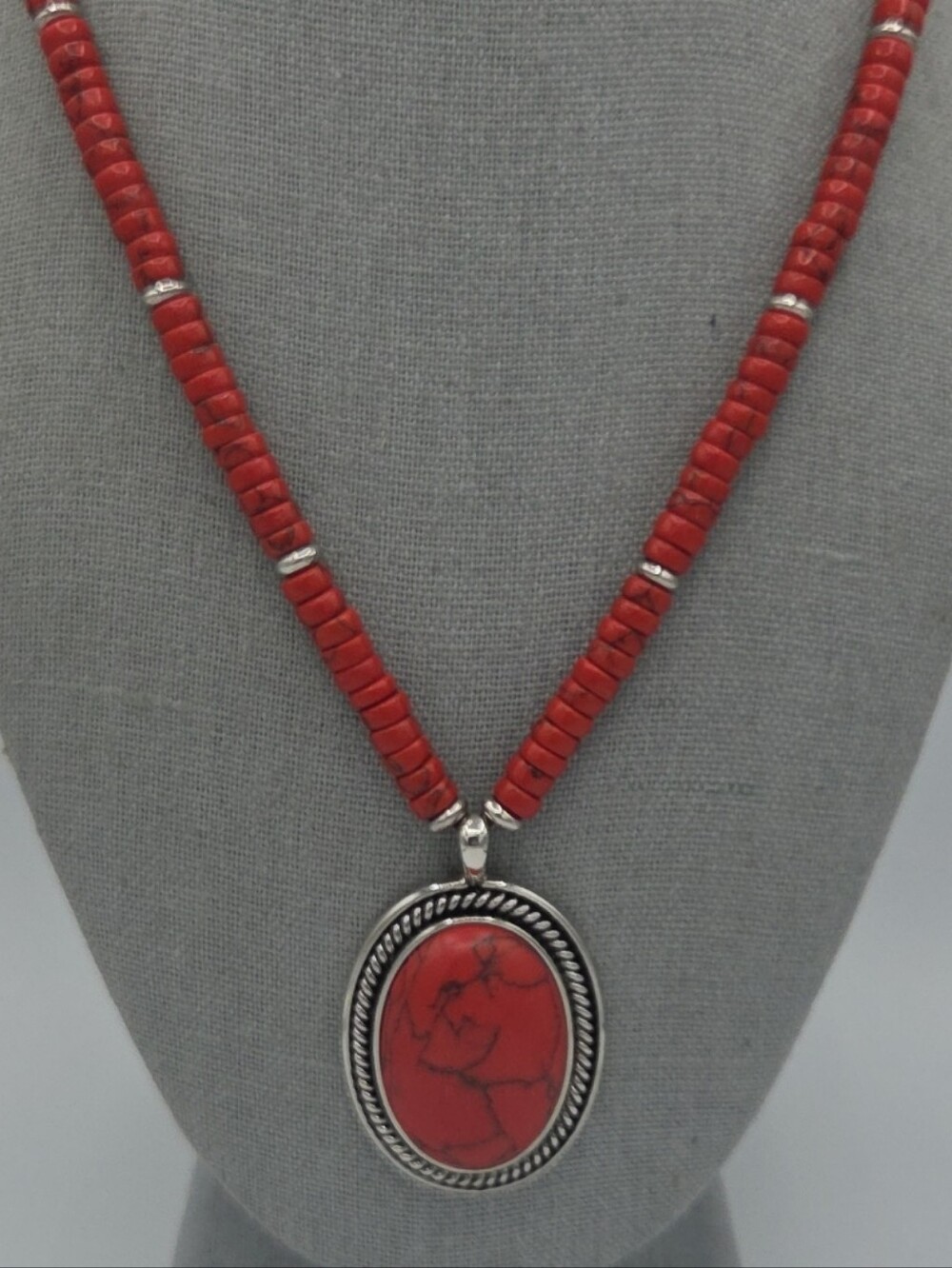 5 for $25! Chaps Red Beaded Pendant Necklace
